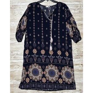 Halife Shift Dress Womens XL Half Sleeve Above Knee Lightweight Paisley Tie Neck